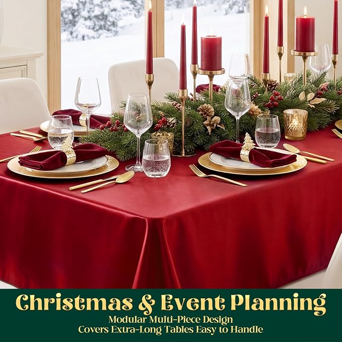 4 Pack Red Satin Tablecloth 58 x 102 Inches, Rectangular Satin Table Cloths for Wedding Reception, Birthday Party, Graduation & Holiday Banquet Tables