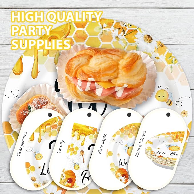 96Pcs Two Little Bees Party Supplies Bumble Bee Twins Theme Plates and Napkins Tableware Sets We Bee Twins Party Decorations for Bees Twins Baby Shower 2nd Birthday Decorations Serves 24