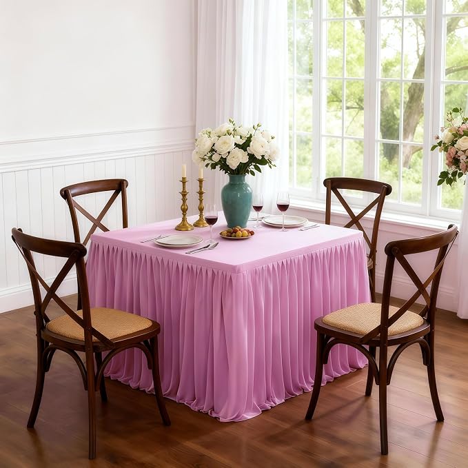 Wish Care 2 Pack Pink Square Table Clothes for 34x34 Inch Tables, Polyester Fitted Tablecloths Stretch Table Cover for Wedding, Birthday, Parties, Trade Show, Craft Show