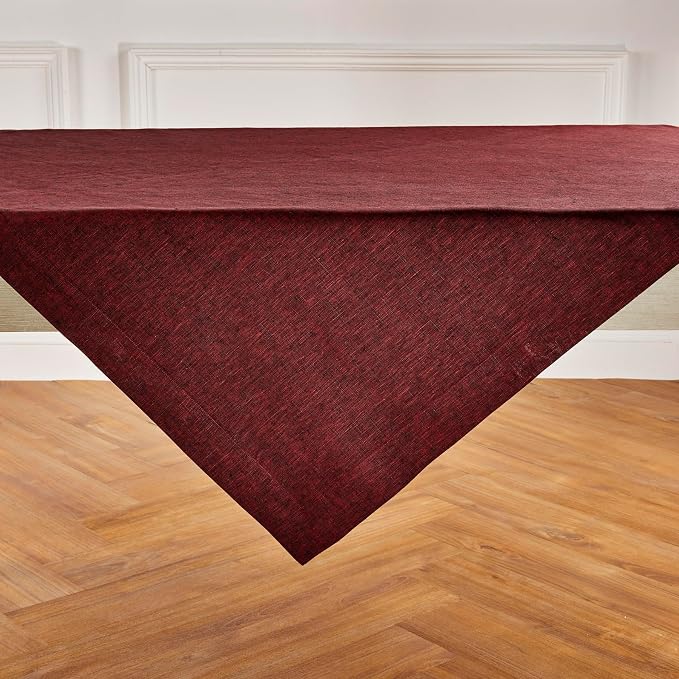 Solino Home Square Linen Tablecloth 52 x 52 Inch - 100% Pure Linen Red Garnet Table Throw - Athena, Machine Washable Tablecloth