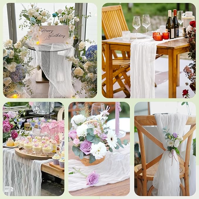 Table Runner Cheesecloth 10FT Ivory Boho Gauze Cheese Cloth Rustic Sheer Table Runners for Wedding Bridal Baby Shower Party Decoration