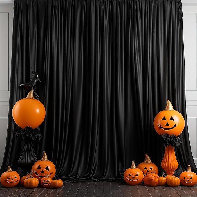Wokceer Black Backdrop Curtain for Parties 10x8FT Photo Backdrop Drapes for Wedding Polyester Backdrop for Photoshoot Baby Shower Birthday Party Curtains Photography Background 2 Panels 5x8FT