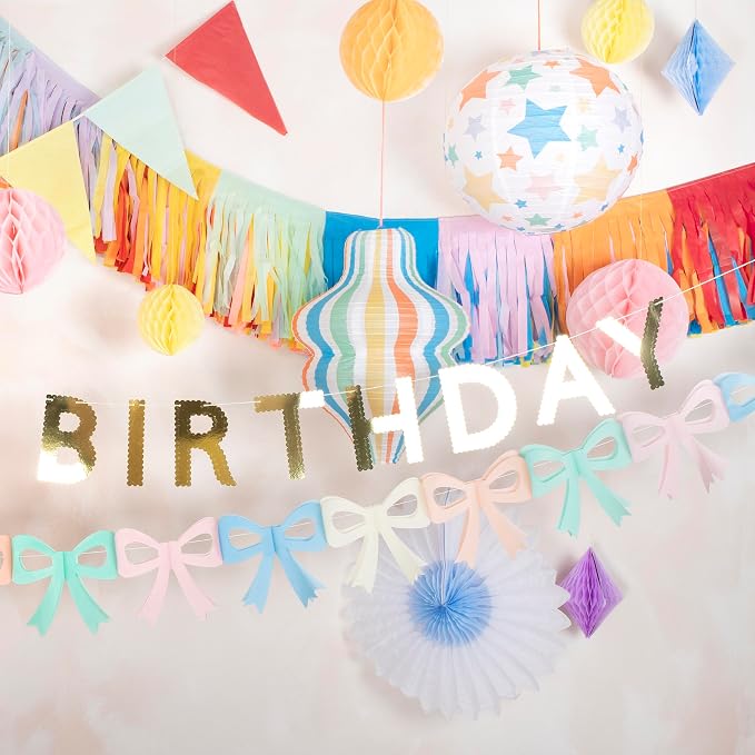 Meri Meri Bright Tissue Flag Banner (Set of 2), Reusable Party Decorations, 12' Party Banner Including Excess Cord