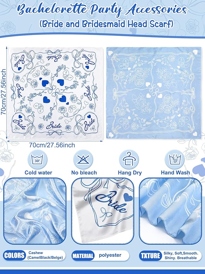 8 Pack Bride Bandanas Light Blue Head Scarf Last Rodeo Bachelorette Party Supplies Pink Bandanas Maid of Honor Gift