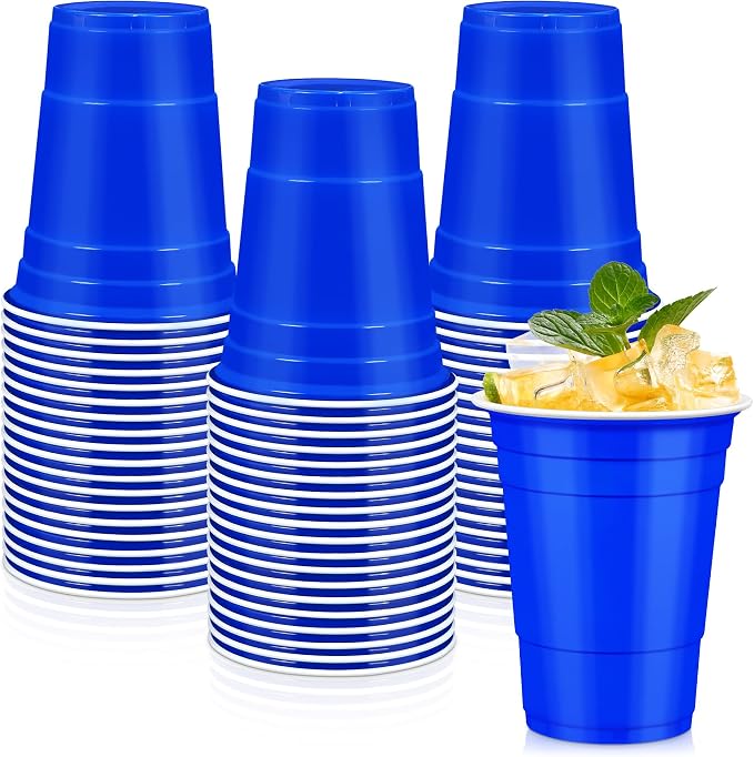 LANLISA 100 Dark Blue Plastic Cups, 16 oz Disposable Cups, Drinking Cups For Party Supplies