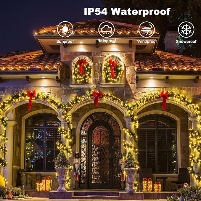 2Pack Christmas String Lights Battery 33Ft 10 LED Wreath lights for Outdoor | Green Wire,Remote,Timer, 8 Modes, Waterproof, Fairy Lights for Bedroom Garden Christmas Decor, Warm White
