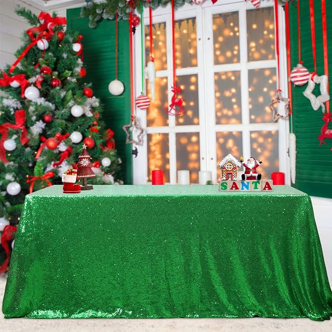 B-COOL Green Sequin Tablecloths St. Patrick's Day Christmas Decorations Rectangle Glitter Tablecloth Shiny Table Cloth Topper Dresser Scarf for Spring Wedding Shower Party Supplies-90x90inch