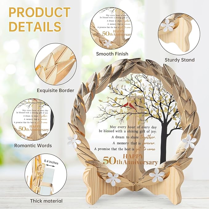 50th Anniversary Wedding Unique Gifts Ideas Crystal Plate with Gold Leaf Wreath - 50th Anniversary Wedding Gifts for Parents Couple - Cardinal Style