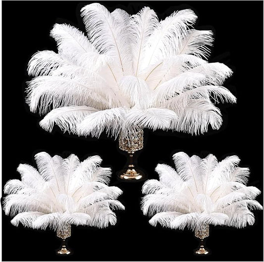 THARAHT Ostrich Feathers 90pcs Large Natural Bulk for Vase Crafts Wedding Party Centerpieces Christmas Tree Decoration Feathers,White