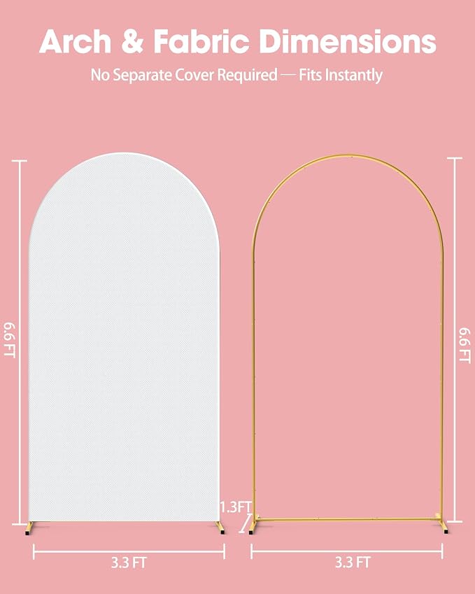 Pureegg Arch Backdrop Stand and Cover Set - 6.6FT Gold Metal Frame with White Fabric Cover, Easy-to-Assemble Wedding Arch Stand for Parties and Celebrations