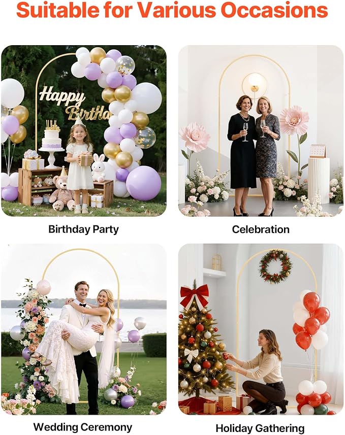 VEVOR Arch Backdrop Stand, 6.6 x 3.3 ft, Stable Structure, Easy Assembly, 1 Set Gold Metal Arch Backdrop Stand for Wedding, Birthday Party, Graduation, Holiday Celebration, and Ceremony Decoration