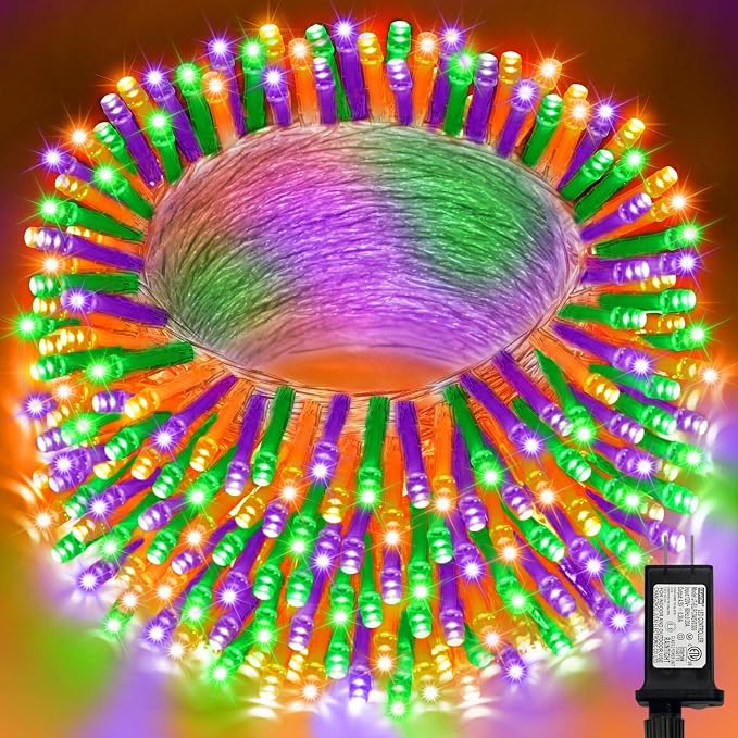 LAMPHOME Halloween String Lights, 100 LED Orange Purple Green Plug in String Lights, 16 Modes Clear Wire Fairy Mini Lights for Indoor Outdoor Halloween Party Garden Yard Home Holiday Decoration