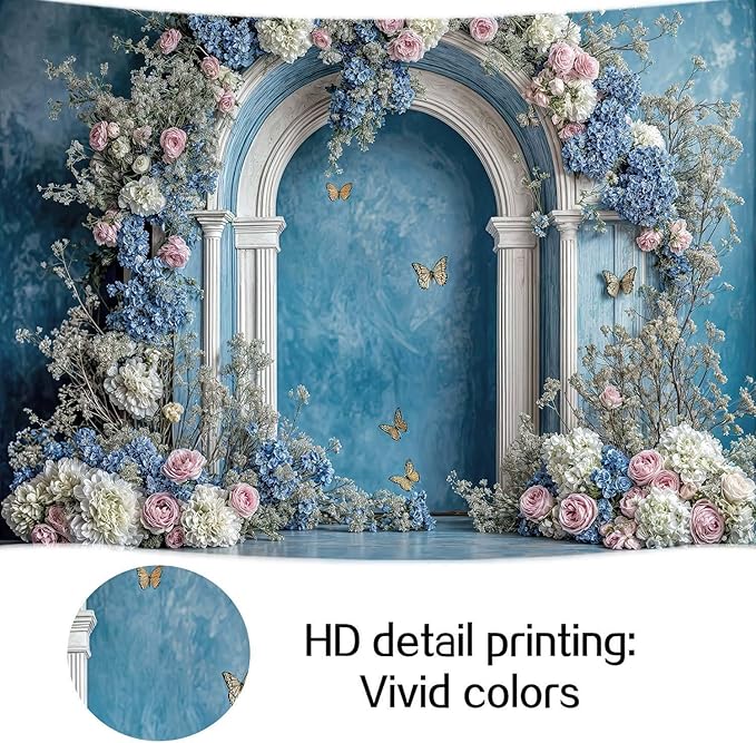 10X6ft Retro Wall Wedding Backdrops Frame Style Colorful Flowers Wall Background Medieval Building Photo Background for Mothers Day Bridal Baby Shower Birthday Girls Women Decoration Backdrop