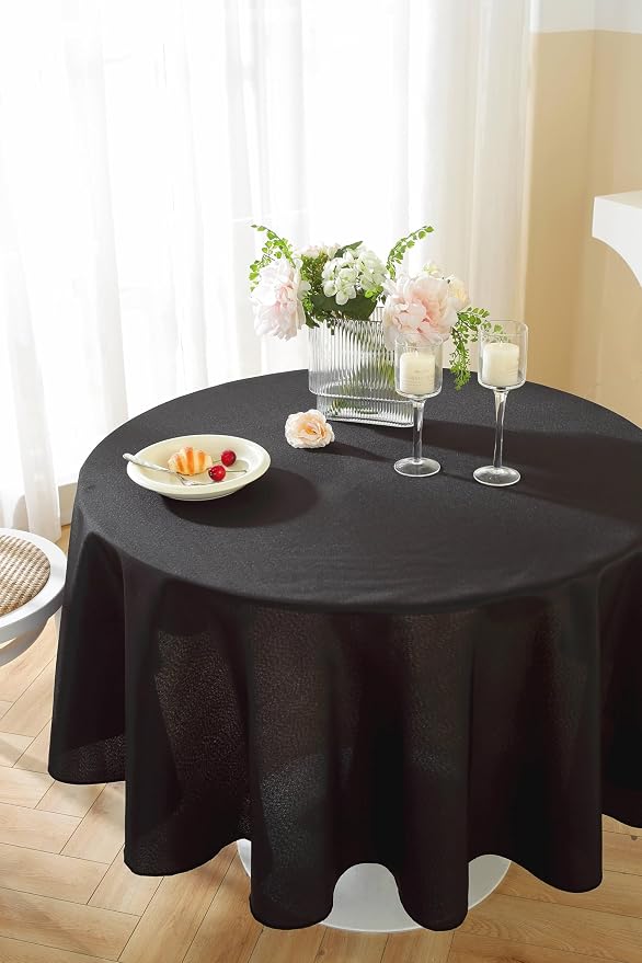 5 Pack Round Tablecloth 90 Inch Black Tablecloth, Polyester Fabric Washable Table Cloth for Home, Party, Wedding or Restaurant Use.