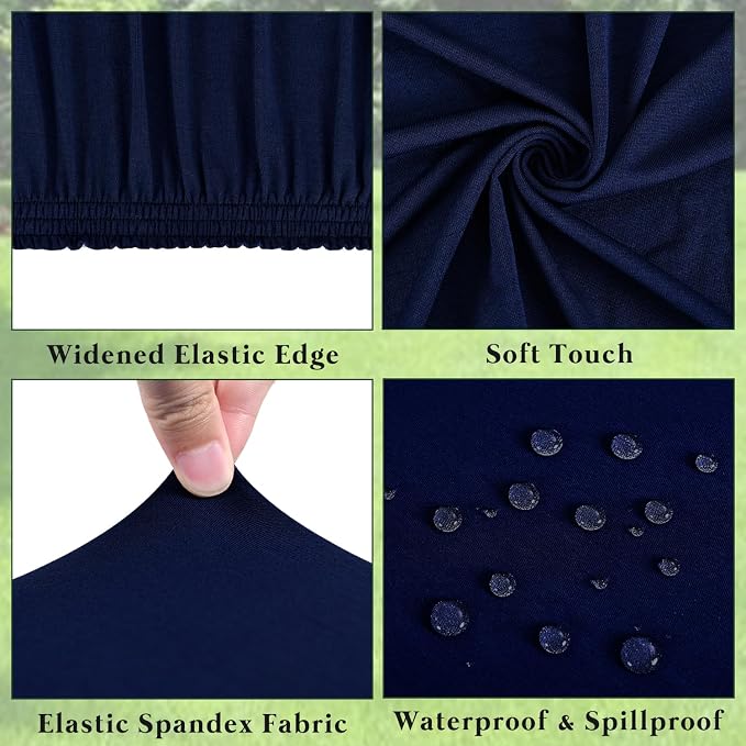 8 Foot Picnic Table Cover Fitted Elastic Tablecloth for Rectangle Tables 10 Pack Waterproof Stretch Washable Folding Indoor Outdoor Spandex Table Cloth Parties Banquet Camping (Navy Blue,30" x 96")
