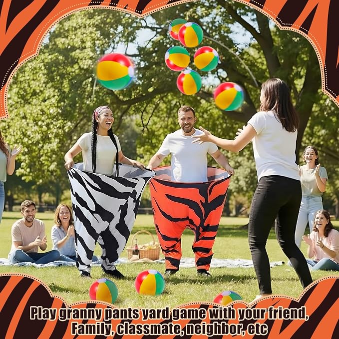 Seematn Granny Pants Yard Game Set of 4 Big Pants and 20 Balls 1 Pump, Granny Pant Outdoor Party Game for Adults Teens Group Family Reunions Backyard Tossing Fun