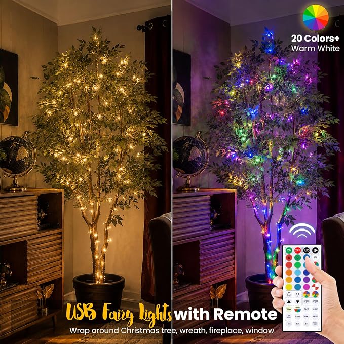 Fairy Lights USB Plug in 33ft 100LEDs with Remote, Warm White 20 Color Changing Light Twinkle Firefly String Lights for Bedroom Party Wedding Christmas Tapestry, Multicolor Colors