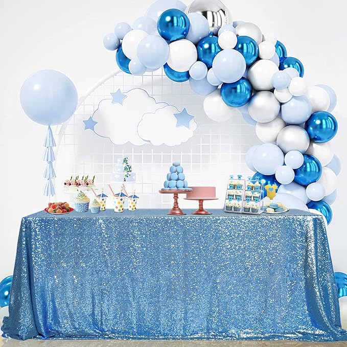 B-COOL Sequin Tablecloth Shimmery Tablecloth Tabletops for Tables Baby Blue Shimmer Table Fabric for Wedding Christmas Birthday Decoration 50x50 Inch