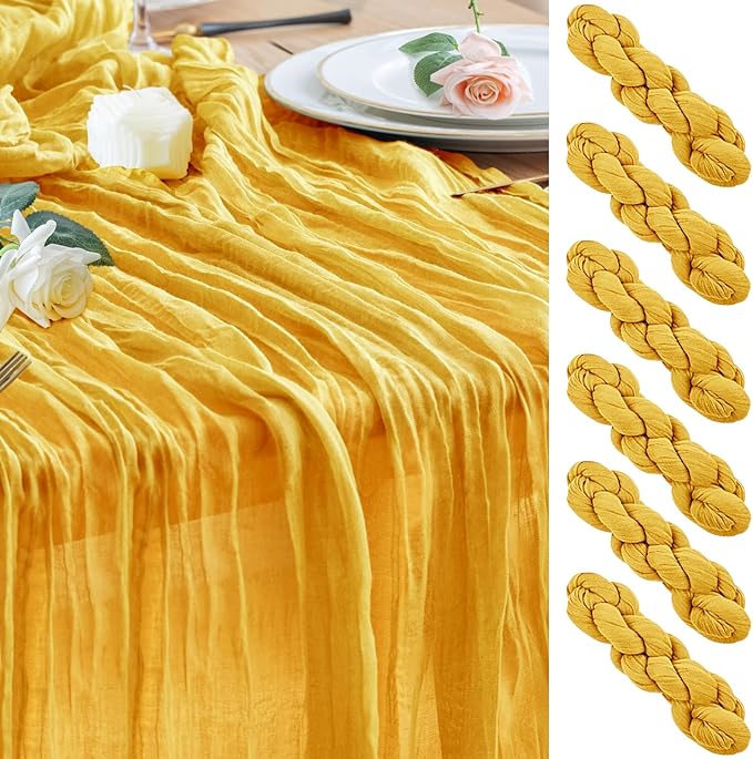 Wokceer Cheesecloth Table Runner 6Pack 10FT Gold Christmas Gauze Cheese Cloth Table Runner for Party Long Rustic Sheer Table Runners for Baby Bridal Shower Wedding Easter Table