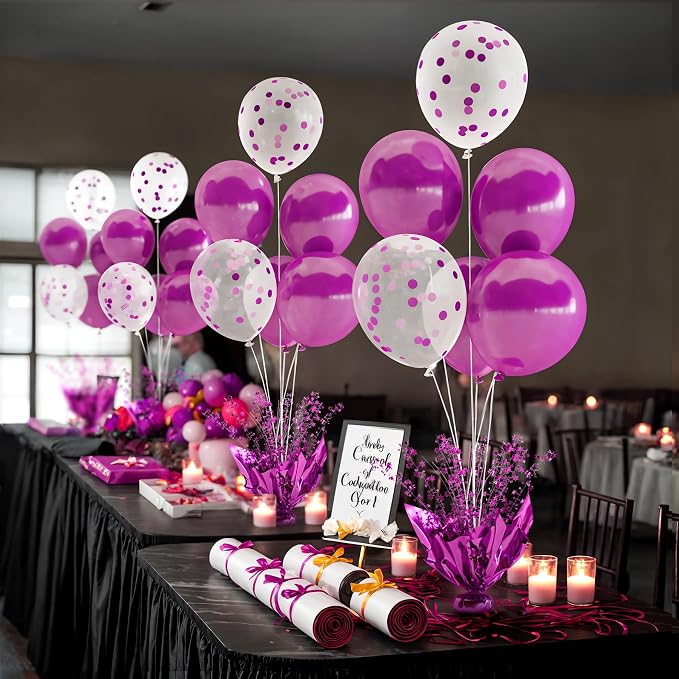 4 Set Purple Table Balloons Centerpiece with Purple and Confetti Balloons Stand Kit for Birthday Party Baby Shower Wedding Bridal Shower Prom Cake Table Decorations
