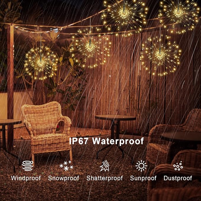 FOOING 8 Pack Firework Lights Led Copper Wire Star String Lights 8 Modes Battery Operated Fairy Lights with Remote,Wedding Decorative Hanging Light for Party Patio Garden Decoration