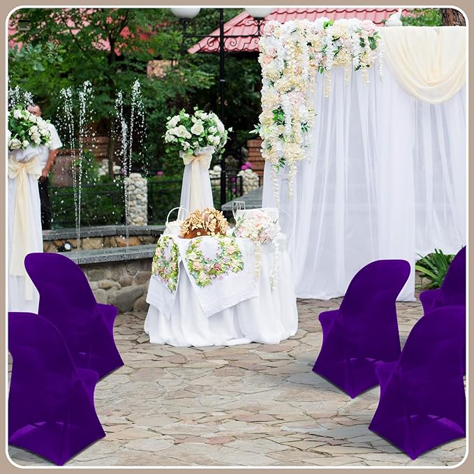 Newwiee 50 Pcs Spandex Chair Covers Bulk - Stretch Folding Flat Front Fitted Universal Chair Protector Pack Removable Washable for Wedding Party Dining Banquet Event (Purple)