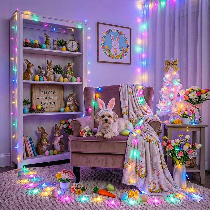 40FT 120 LED Easter String Lights Outdoor Waterproof, Clear Wire Christmas String Lights, Plug in Connectable Twinkle Fairy Lights for Outside Patio Yard Wedding Party Decorations, Pastel Multicolor