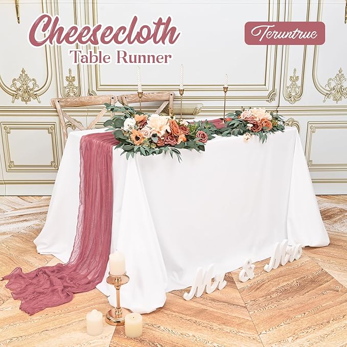 20 Pack Dusty Rose Table Runner 10FT Long Cheesecloth Table Runner Cheese Cloth Gauze for Wedding Party Birthday Decoration-Dusty Rose