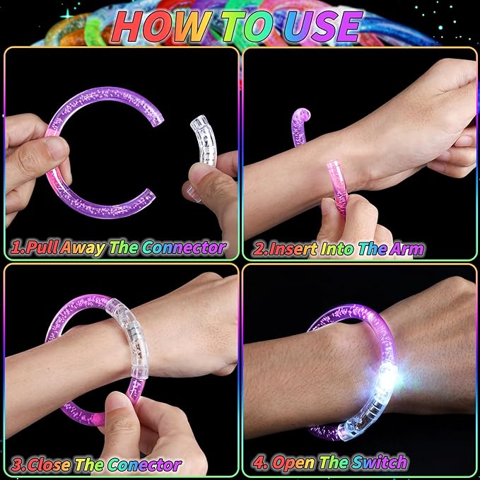 160 Pack Glow Bracelets Bulk, Glow in the Dark Party Supplies, 10 Color LED Light Up Bracelets for Adults & Kids Birthday Wedding Party Favors Concert New Year Carnival Raves