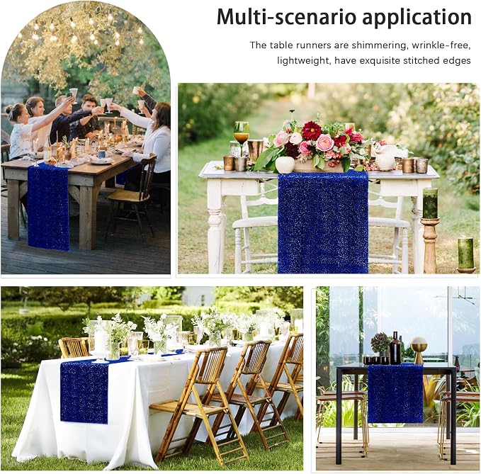 2 Packs 12 x 72 inches Sequin Table Runner, Royal Blue Glitter Table Runner for Birthday Party Supplies Wedding Engagement Baby Shower Holiday Celebration Event Decorations