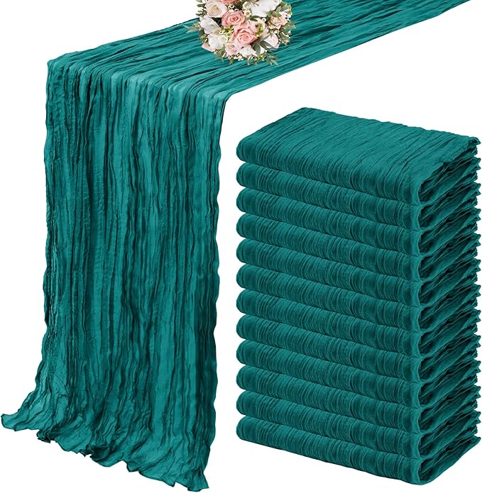 12 Pack Cheesecloth Table Runner 35 x 120 inch Long Boho Cheese Cloth Gauze Table Runners Semi Sheer Table Runner for Wedding Decor, Bridal Shower, Birthday Party (Teal)