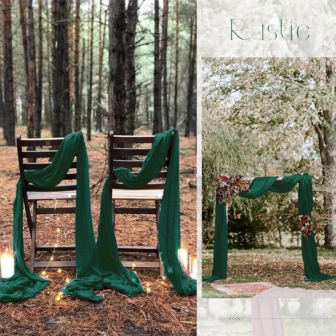 10 Pack Emerald Green Table Runner 10Ft Cheesecloth Table Runner Boho Gauze Table Runners Romantic Long Sheer Fabric Cheese Cloth Table Runners for Wedding Party Bridal Shower