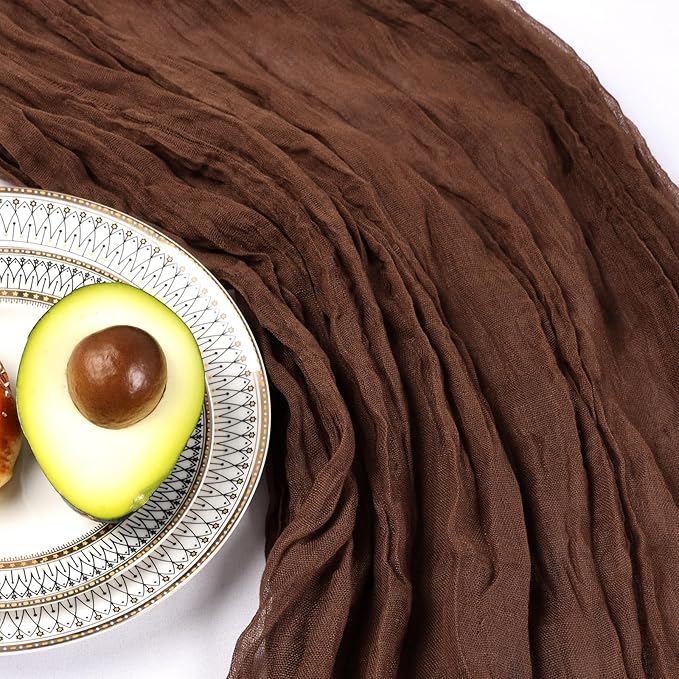 6 Pack 10FT Brown Cheesecloth Table Runner 120 Inch Long Gauze Rustic Boho Spring Cheese Cloth Table Runner Sheer Fabric Decorations for Holiday Party Wedding Banquet Bridal Baby Shower Décor