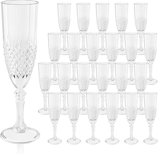 Plastic Champagne Flutes, Champagne Glasses Bulk, Reusable Unbreakable Acrylic Wine Glasses Goblets for Weddings Bachelor Parties Toasting Bridal Shower (24,Transparent)