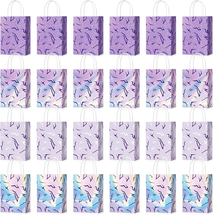 Tosstuki 32 Pcs Kpop Party Decorations, Kpop Party Favor Bags with Handles Purple Lightning Print Gift Bags for Korean Movie Music Birthday Parties Supplies