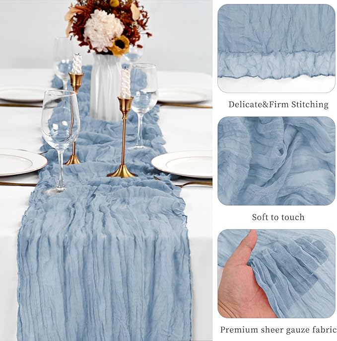 20 Pack Dusty Blue Table Runner 10Ft Cheesecloth Table Runner Boho Gauze Cheese Cloth Table Runners Romantic Long Sheer Fabric Table Runners for Wedding Party Bridal Shower