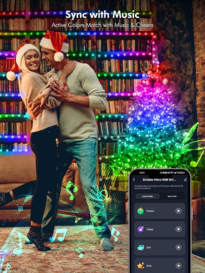 BrizLabs Smart Fairy String Lights, 66ft 200 LED WiFi 4th of July Fairy Lights App Control, Dimmable Red White Blue Light Rainbow Christmas Light, Music RGB Xmas Lighting Work with Alexa & Google Home