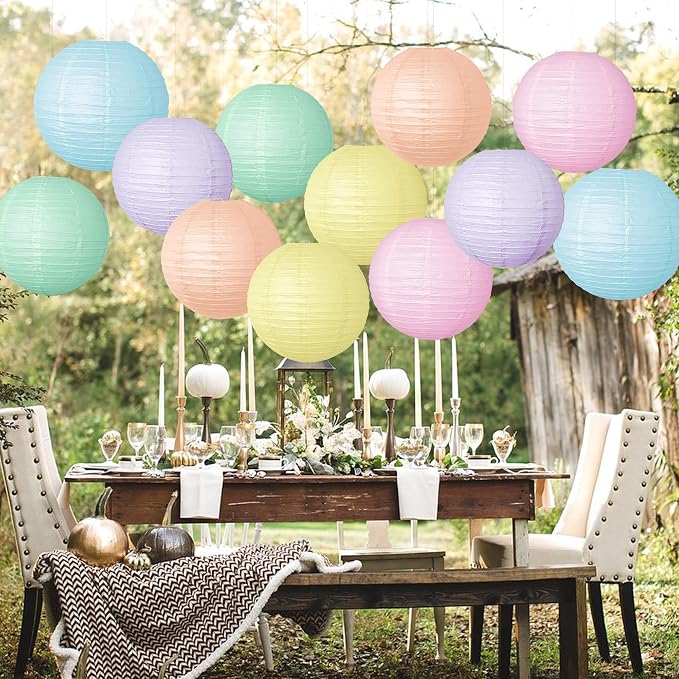 Macaron Paper Lantern Decoration 12PCS 10 Inch Hanging For Classroom Baby Shower decoration Wedding Valentine's Day Graduation Anniversary Picnic Gathering Christmas Bridal Home Decor Party Decoration