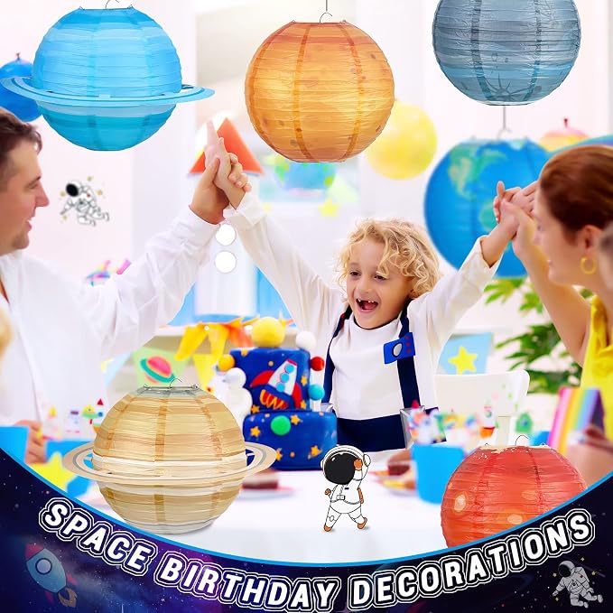Hortsun 8 pcs 12inch Space Paper Lanterns,Hanging Planets Lanterns, Out of This World Solar System for Classroom Birthday Party Decor, Outer Space Theme Hanging Decorations
