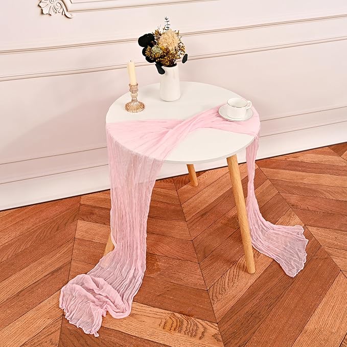 24 Pack Light Pink Cheesecloth Table Runner,9FT Gauze Boho Long Cheese Cloth Table Runner 17x108 inch Rustic Table Runners for Wedding Party Bridal Shower Banquet Table Decorations