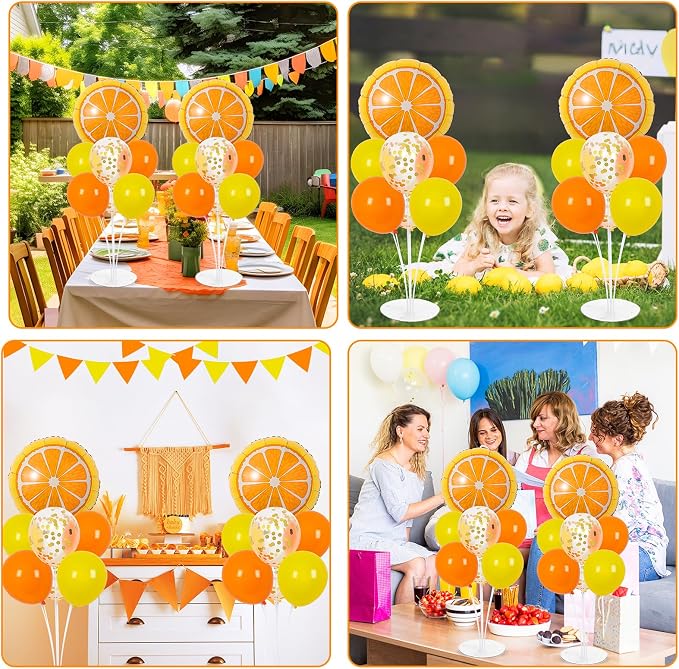 Little Cutie Fruit Party Balloons Stand Kit 2 Sets With 2 Orange Slice Foil Balloons Orange Yellow Gold Confetti Balloon Centerpiece for Tables for Birthday Party Little Cutie Baby Shower Decorations