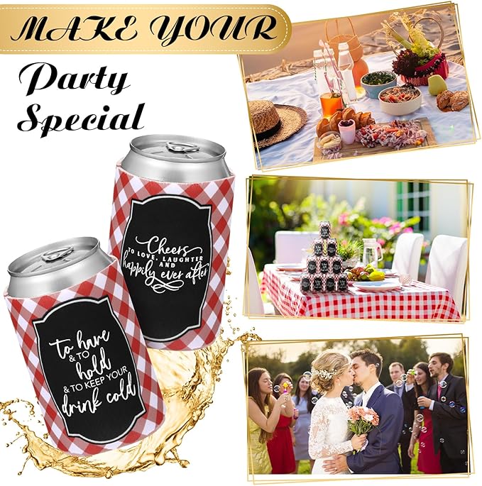 Qinyoung 50 Pieces I Do BBQ Party Decorations Wedding Can Cooler Sleeves Bulk BBQ Party Favors for Guests Cheers to Love Laughter and Happily Ever After Rehearsal Dinner Decorations for Wedding Shower