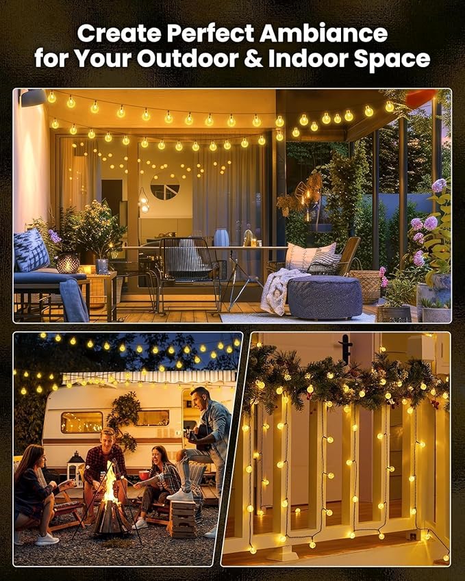 Brightown Solar String Lights Outdoor Waterproof, 2 Pack Total 120 LED 73 FT, Solar Powered Patio Lights with 8 Lighting Modes for Garden Yard Porch Wedding Party Decor (Warm White)