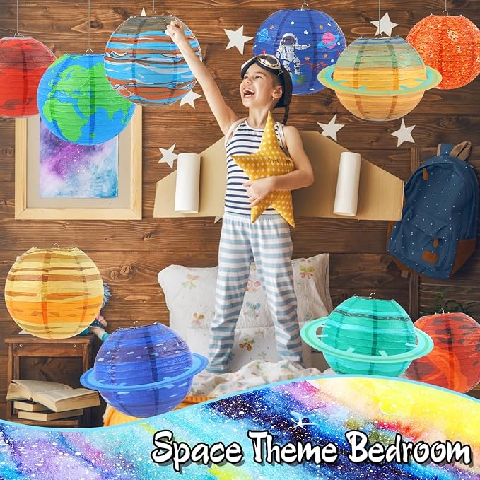 Space Planet Paper Lanterns 10PCS Solar System Hanging Decor Out of This World Outer Space Party Decorations for Kids Astronaut Theme Party Supplies Galaxy Earth Home Birthday Decorations