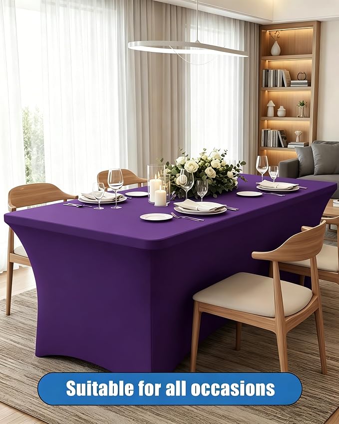 6FT Purple Table Cloth - 2 Pack Fitted Stretch Rectangle Spandex Tablecloth, Washable Table Cover for Party, Picnic, Wedding, Banquet, Birthday and Festival(30" x 72")