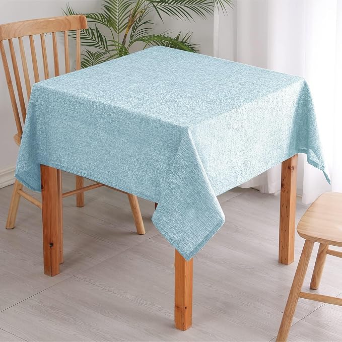 Hiasan Faux Linen Square Tablecloth - Wrinkle and Stain Resistant Washable Table Cloth for Kitchen Dining Room Holiday Table Cover for Dinner, Lux Slate Blue, 70 x 70 Inch