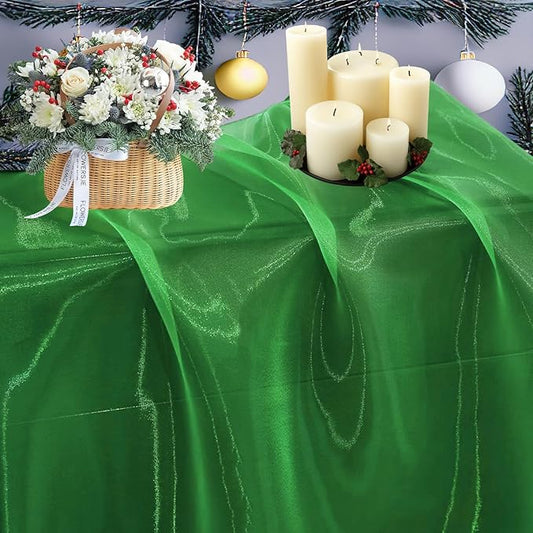 MDS Pack of 35 Yard Sheer Organza Fabric for Wedding Party Home Event Banquet Decorations, Backdrop Curtain Craft Dress Sewing Fashion DIY Crystal Organza Tulle Fabric Bolt 44” Wide - Green