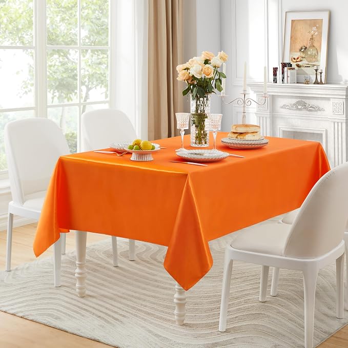 6 Pack Square Satin Table Cover Silkly Soft Table Cloth, Satin Dining Table Cloths for Wedding Banquet Table Decoration, Dining Room, Indoor and Outdoor Use, 52 x 52 Inches, Orange