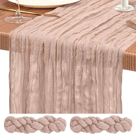 2 Pack Cheesecloth Table Runner 10FT Dusty Pink Table Runner Boho Gauze Cheese Cloth Table Runners Long Rustic Sheer Table Decorations for Wedding Party Baby Bridal Shower Birthday Holiday Home
