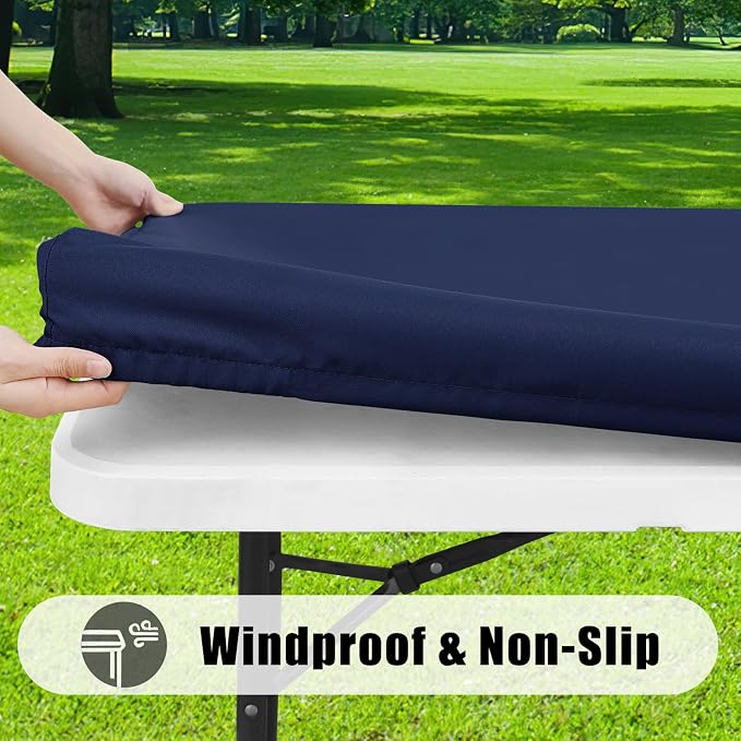 Smiry 4 Pack Rectangle Picnic Table Cloth, Waterproof Elastic Fitted Tablecloths, Washable Polyester Rectangular Patio Table Cover for Camping, Indoor and Outdoor (Navy, 36"x60")
